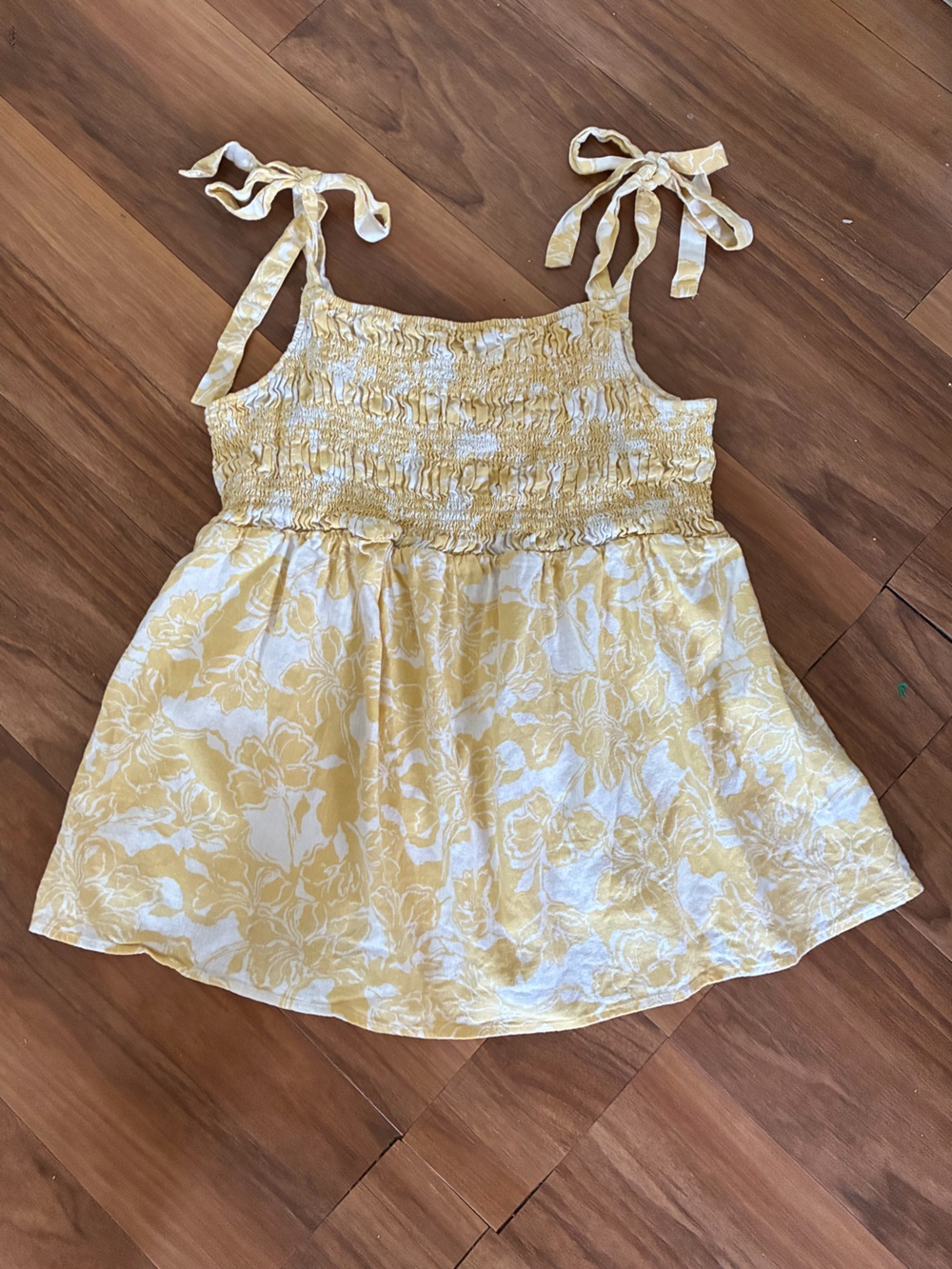 Isabel Floral Linen‎ Blend Babydoll Top Yellow White Cottagecore XL
